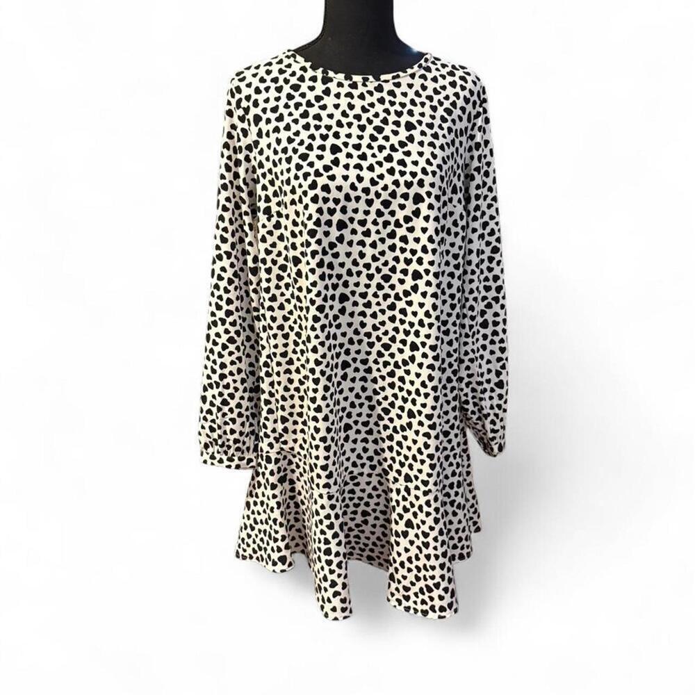 LOFT black + white heart print long sleeve dress Size S #heartprint #loft NWOT
